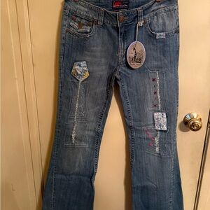 Haute Monde Y2K Junior Women's Blue Jeans with Patchwork NWT Sz 13